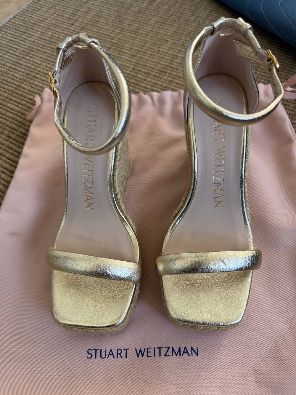 Stuart Weitzman Metallic Gold Ankle-Strap Espadrille Heels